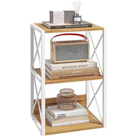 Living & hol -  Mobilier Rastel Librarie 3 Rafturi cu Schelet in Otel Alb si Rafturi in Lemn 40x35x72.5cm