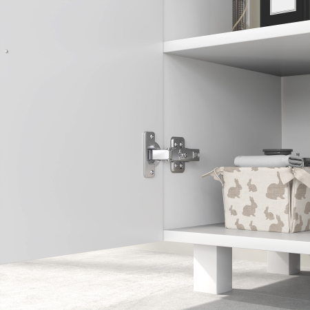  Mobilier Sub Chiuveta pentru Baie cu 2 Usi, Raft Central, Maner si Picioare Antiderapante, 60x35x60 cm, Alb Lucios [8]
