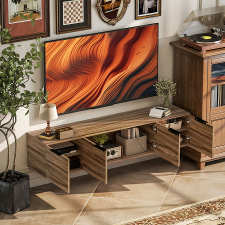  Mobilier Suport TV Suspendat pana la 65" cu 3 Dulapuri in Stil Industrial, Maro Rustic [7]