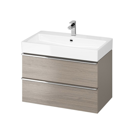 Mobilier pentru baie - Mobilier suspendat Cersanit, Virgo 80, cu manere cromate, pentru lavoar incastrabil, stejar gri