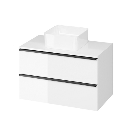 Mobilier pentru baie - Mobilier suspendat Cersanit, Virgo 80, cu manere negre, pentru lavoar pe blat, alb