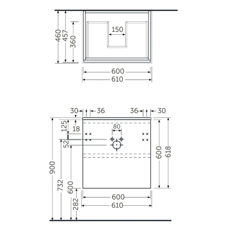 Mobilier suspendat, Rak, Joy-Base, pentru lavoar, 60 cm, alb [1]