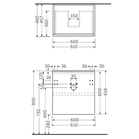 Mobilier suspendat, Rak, Joy, pentru lavoar incastrabil, 60 cm, stejar [1]