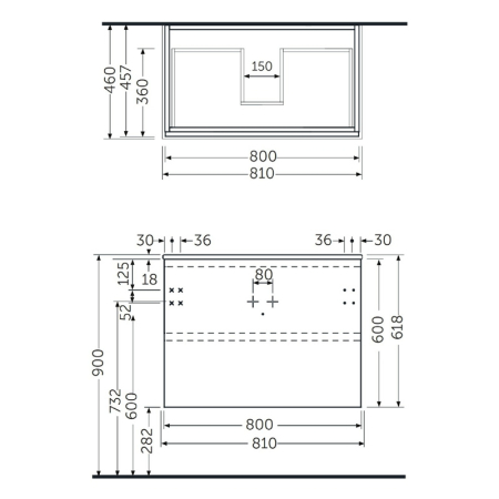 Mobilier suspendat, Rak, Joy, pentru lavoar incastrabil, 80 cm, alb [1]