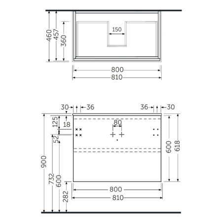 Mobilier suspendat, Rak, Joy, pentru lavoar incastrabil, 80 cm, stejar [1]