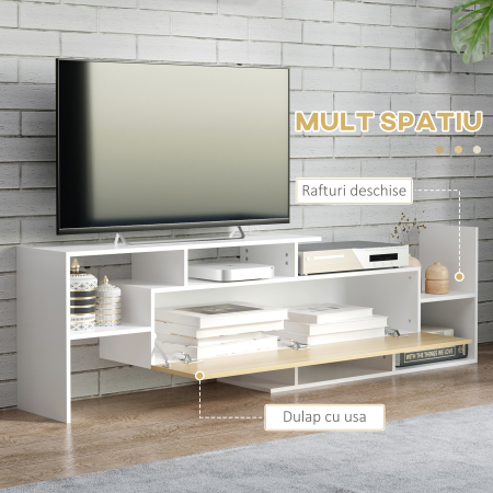  Mobilier TV 153,6×25×42 cm - Alb cu Rafturi si Dulap Perete [4]