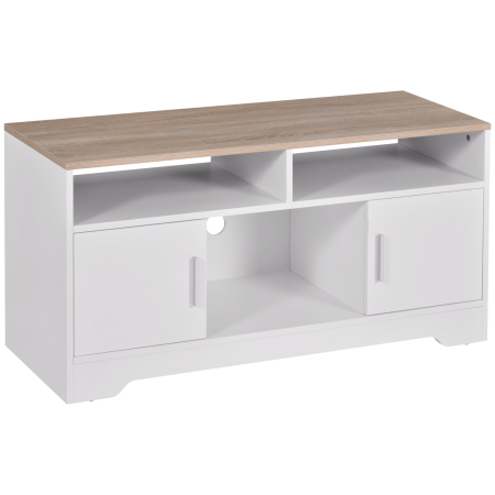 Living & hol -  Mobilier TV 42" - Alb & Lemn Natural, Design Compact 105×52 cm