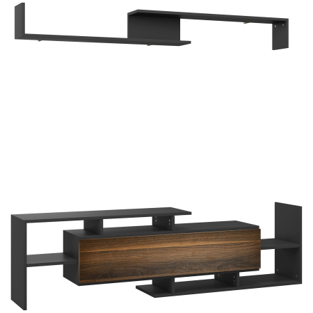 Living & hol -  Mobilier TV cu Raft de Perete, Rafturi Deschise si Dulapior din Lemn, 153,6x25x42 cm, Negru