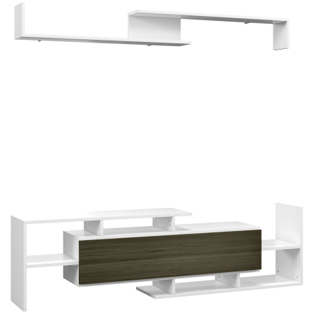 Living & hol -  Mobilier TV cu Raft de Perete, Rafturi Deschise si Dulapior din Lemn, Mobilier TV Modern, 153,6x25x42 cm, Alb