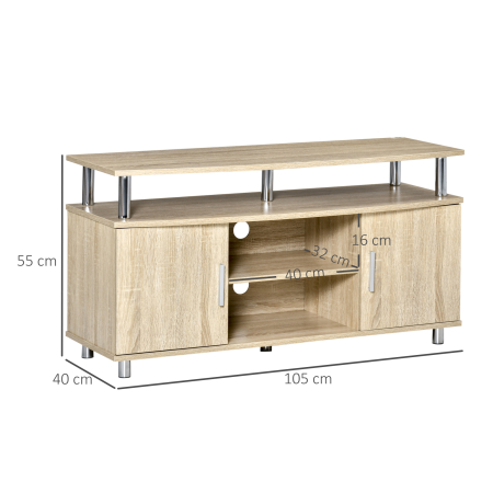  Mobilier TV Modern cu 2 Rafturi, Gauri cablu si 2 Dulapioare in PAL 105x40x55cm Stejar [2]