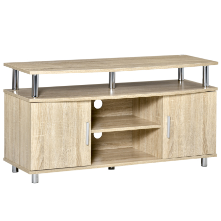 Living & hol -  Mobilier TV Modern cu 2 Rafturi, Gauri cablu si 2 Dulapioare in PAL 105x40x55cm Stejar