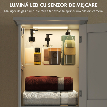  Mobilier Vertical de Baie Slim cu 2 Dulapuri cu Usi, LED cu Senzor, Mobilier Compact cu Raft Deschis, Sertar, Picioare Reglabile, 40x30x170 cm, Alb [3]