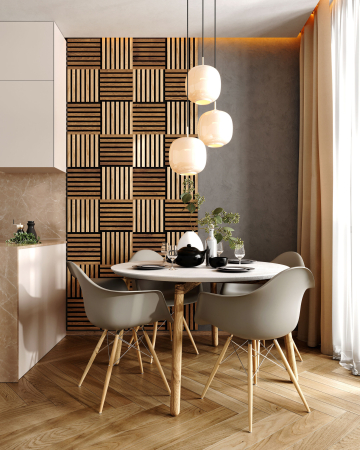 Modul riflaj MDF decorativ LDA PREMIUM de tip panou acustic, Stejar Royal, 30x30 cm [2]