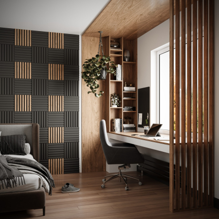 Modul riflaj MDF decorativ LDA PREMIUM de tip panou acustic, Stejar Saragossa, 30x30 cm [2]