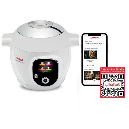 Bucatarie - Multicooker inteligent cu gatire sub presiune Tefal Cook4Me+ CY851130, vas cu invelis ceramic antiaderent 6L, aparat de gatit sub presiune, aplicati