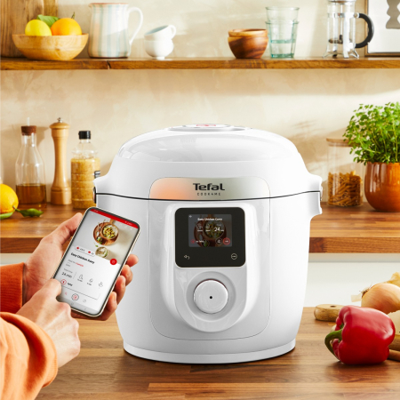 Multicooker inteligent cu gatire sub presiune Tefal Cook4Me Wi-Fi 10 in 1 CY9621F2, 10 programe de gatire, vas ceramic antiaderent 6 L, Wi-Fi, ecran L [3]