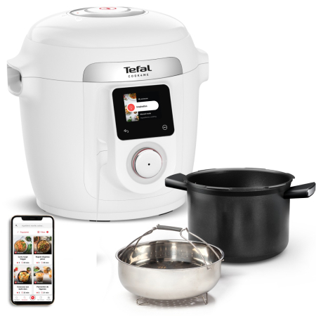 Multicooker inteligent cu gatire sub presiune Tefal Cook4Me Wi-Fi 10 in 1 CY9621F2, 10 programe de gatire, vas ceramic antiaderent 6 L, Wi-Fi, ecran L [5]