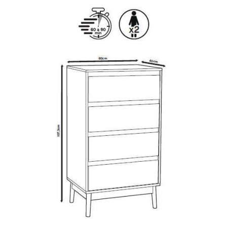 Noptiera Abana cu 4 sertare, PAL si MDF, 60x40x107 cm, bej [1]