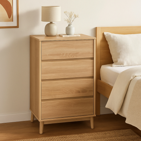 Noptiera Abana cu 4 sertare, PAL si MDF, 60x40x107 cm, bej [3]