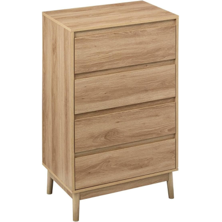 Mobila dormitor - Noptiera Abana cu 4 sertare, PAL si MDF, 60x40x107 cm, bej