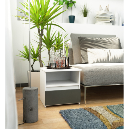 Noptiera cu 1 sertar, PAL laminat 16mm, 40x35x40 cm, alb si gri [4]