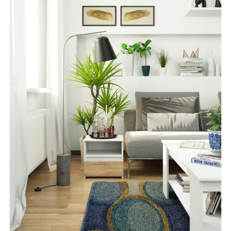 Noptiera cu 1 sertar, PAL laminat 16mm, 40x35x40 cm, alb si stejar sonoma [4]