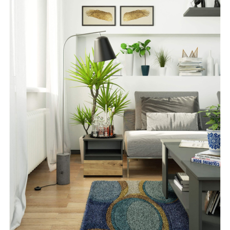 Noptiera cu 1 sertar, PAL laminat 16mm, 40x35x40 cm, gri si stejar artisan [3]