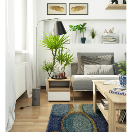 Noptiera cu 1 sertar, PAL laminat 16mm, 40x35x40 cm, stejar sonoma si alb [3]