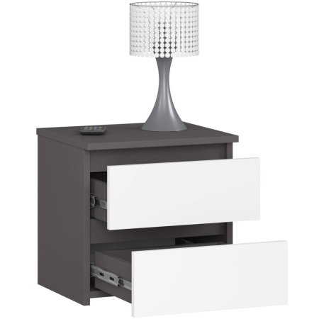 Noptiera cu 2 sertare, din PAL laminat, 40x35x40 cm, gri si alb [1]