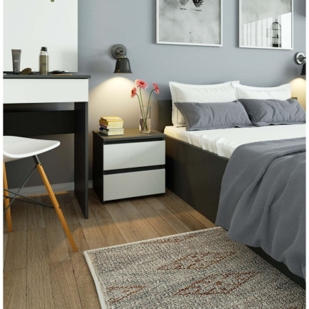 Noptiera cu 2 sertare, din PAL laminat, 40x35x40 cm, gri si alb [3]