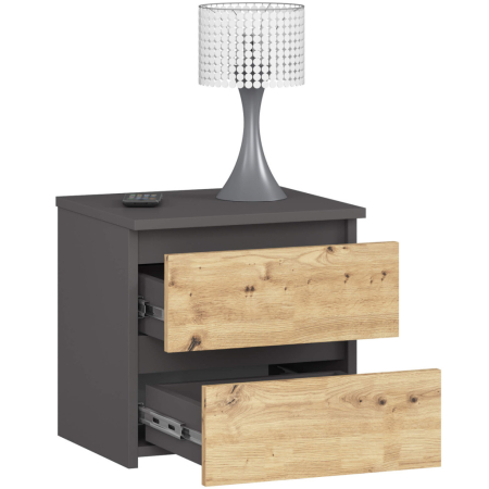 Noptiera cu 2 sertare, din PAL laminat, 40x35x40 cm, gri si stejar artisan [1]