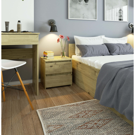 Noptiera cu 2 sertare, din PAL laminat, 40x35x40 cm, stejar artisan [3]