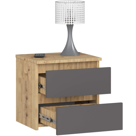 Noptiera cu 2 sertare, din PAL laminat, 40x35x40 cm, stejar artisan si gri [2]