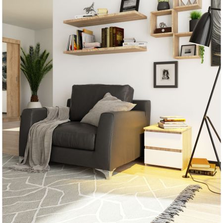 Noptiera cu 2 sertare, din PAL laminat, 40x35x40 cm, stejar sonoma si alb [4]