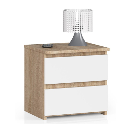 Mobila dormitor - Noptiera cu 2 sertare, din PAL laminat, 40x35x40 cm, stejar sonoma si alb