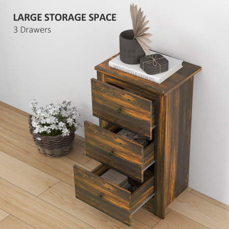  Noptiera cu 2 Sertare in Stil Rustic, Noptiera pentru Dormitor din Lemn, 40x30x74 cm, Maro [3]