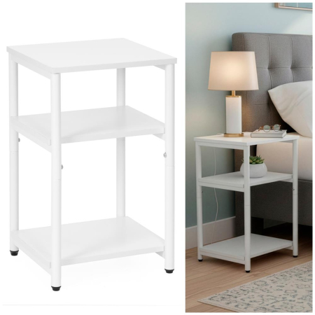 Noptiera cu 3 rafturi din PAL si cadru metalic, 35x31x59 cm, alb [2]