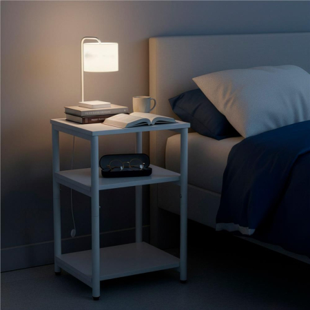 Noptiera cu 3 rafturi din PAL si cadru metalic, 35x31x59 cm, alb [9]