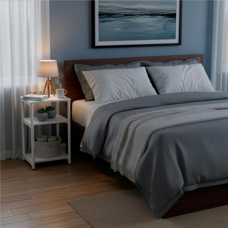 Noptiera cu 3 rafturi din PAL si cadru metalic, 35x31x59 cm, alb [8]