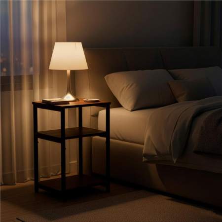 Noptiera cu 3 rafturi din PAL si cadru metalic, 35x31x59 cm, maro inchis [10]