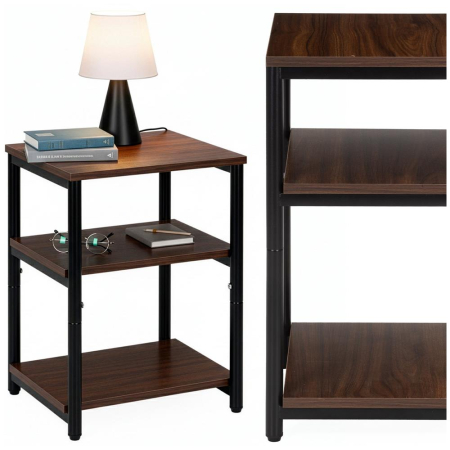 Noptiera cu 3 rafturi din PAL si cadru metalic, 35x31x59 cm, maro inchis [1]