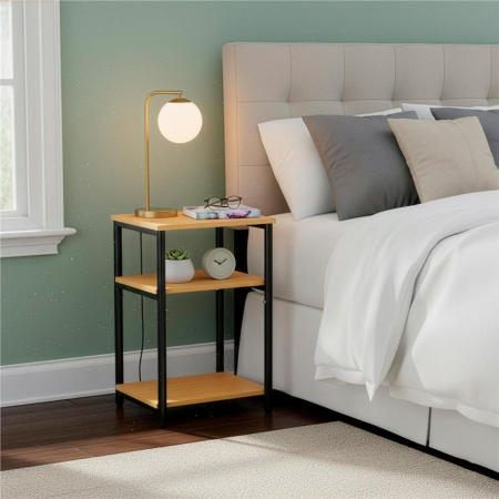 Noptiera cu 3 rafturi din PAL si cadru metalic, 35x31x59 cm, maro natur [9]