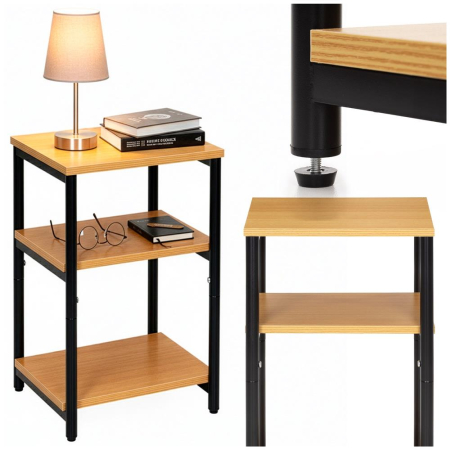 Noptiera cu 3 rafturi din PAL si cadru metalic, 35x31x59 cm, maro natur [2]