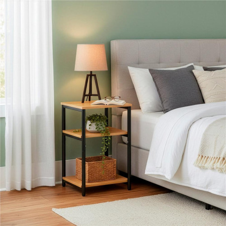 Noptiera cu 3 rafturi din PAL si cadru metalic, 35x31x59 cm, maro natur [8]