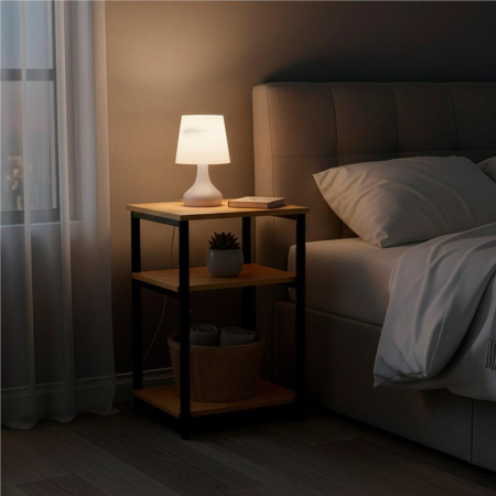 Noptiera cu 3 rafturi din PAL si cadru metalic, 35x31x59 cm, maro natur [10]