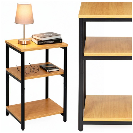 Noptiera cu 3 rafturi din PAL si cadru metalic, 35x31x59 cm, maro natur [1]