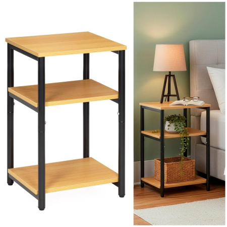 Noptiera cu 3 rafturi din PAL si cadru metalic, 35x31x59 cm, maro natur [3]