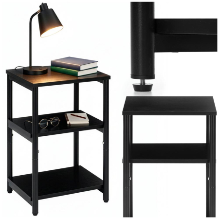 Noptiera cu 3 rafturi din PAL si cadru metalic, 35x31x59 cm, negru [2]