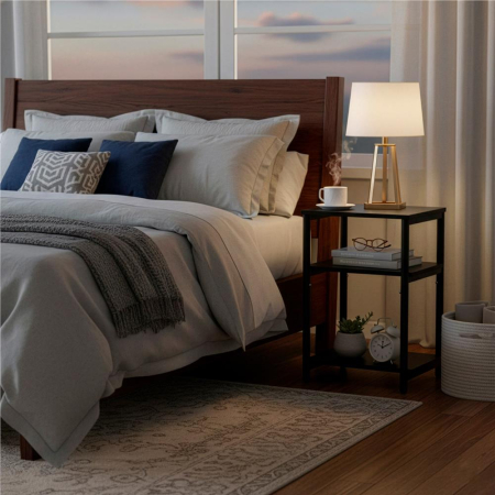 Noptiera cu 3 rafturi din PAL si cadru metalic, 35x31x59 cm, negru [8]