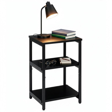 Noptiera cu 3 rafturi din PAL si cadru metalic, 35x31x59 cm, negru [12]